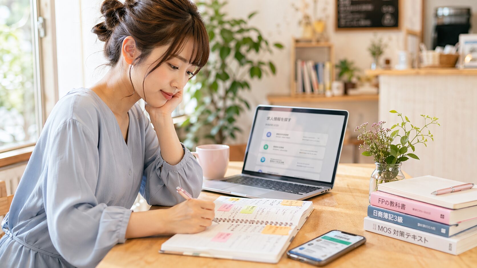 20代女性が転職に向けて資格を学ぶイメージ