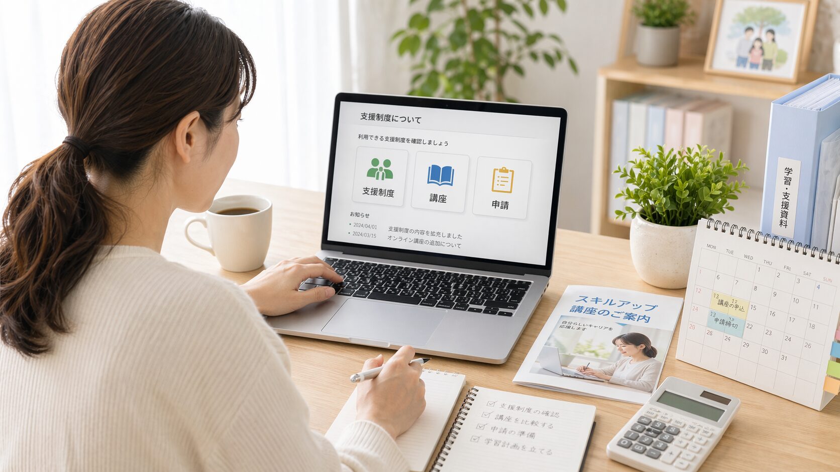 育休中の資格取得支援や補助金を確認するイメージ
