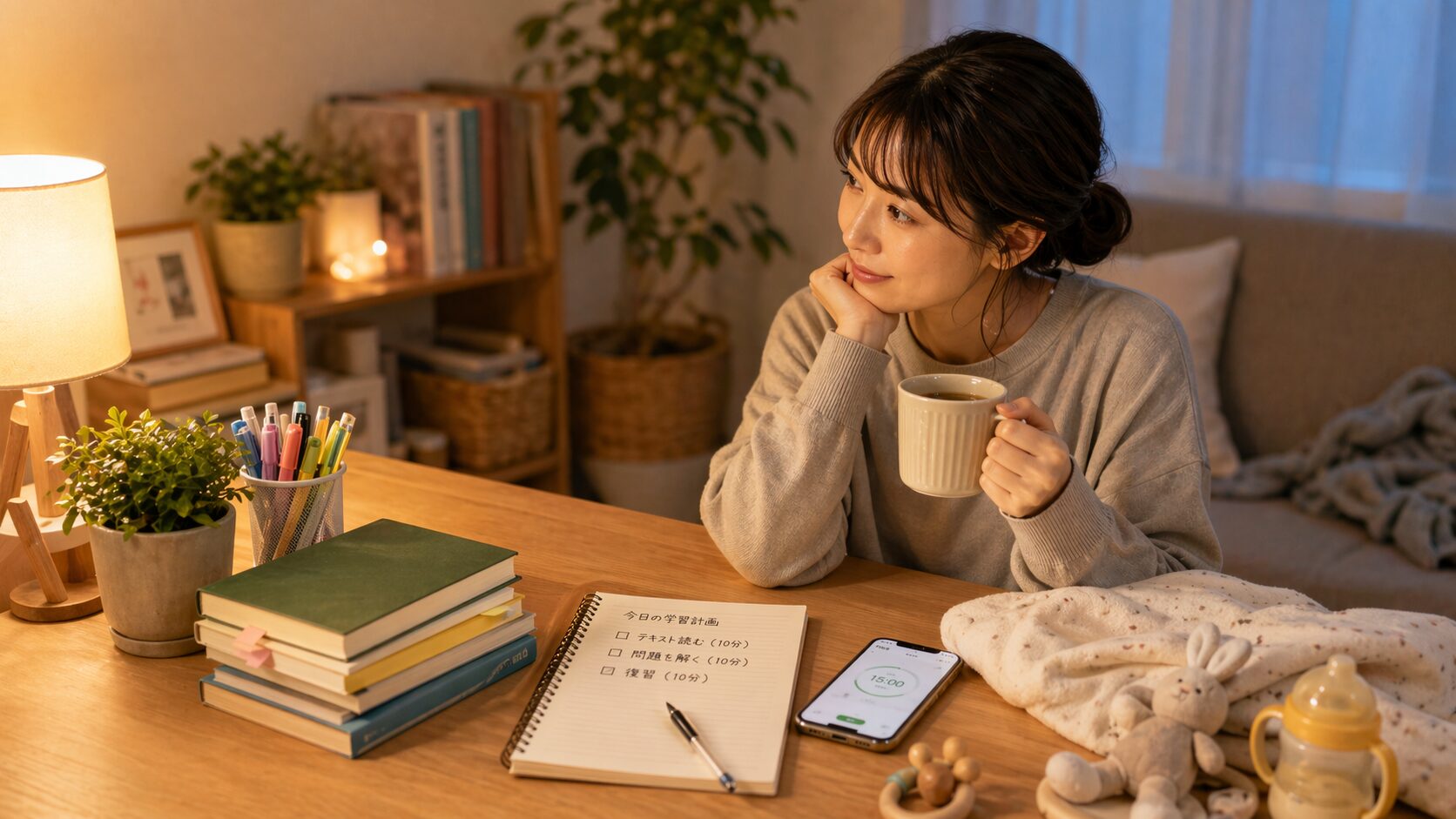 育休中に短時間で勉強を進めるイメージ